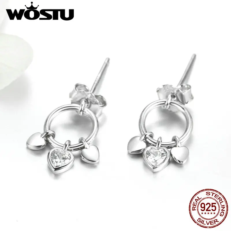 Женские серьги гвоздики WOSTU из стерлингового серебра 925 пробы с сердцем надписью