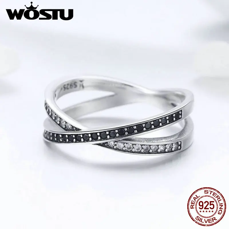 WOSTU 100% Стерлинговое Серебро 925 пробы черное скрещенное кольцо на палец для женщин