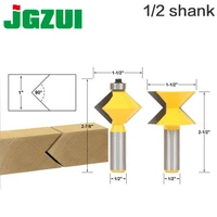 2pc 12 shank 90 degree edge banding router bit set v design tongue groove plate splicing knife woodworking cutter