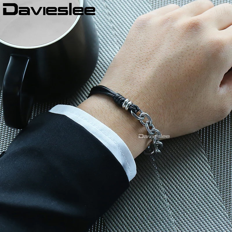 Браслет Davieslee для мужчин и женщин серебристая цепочка из нержавеющей стали