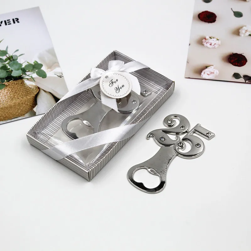 

50pcs lot Metal Sliver 25th Design Birthday Giveaways Anniversary Souvenir Party favors and gifts