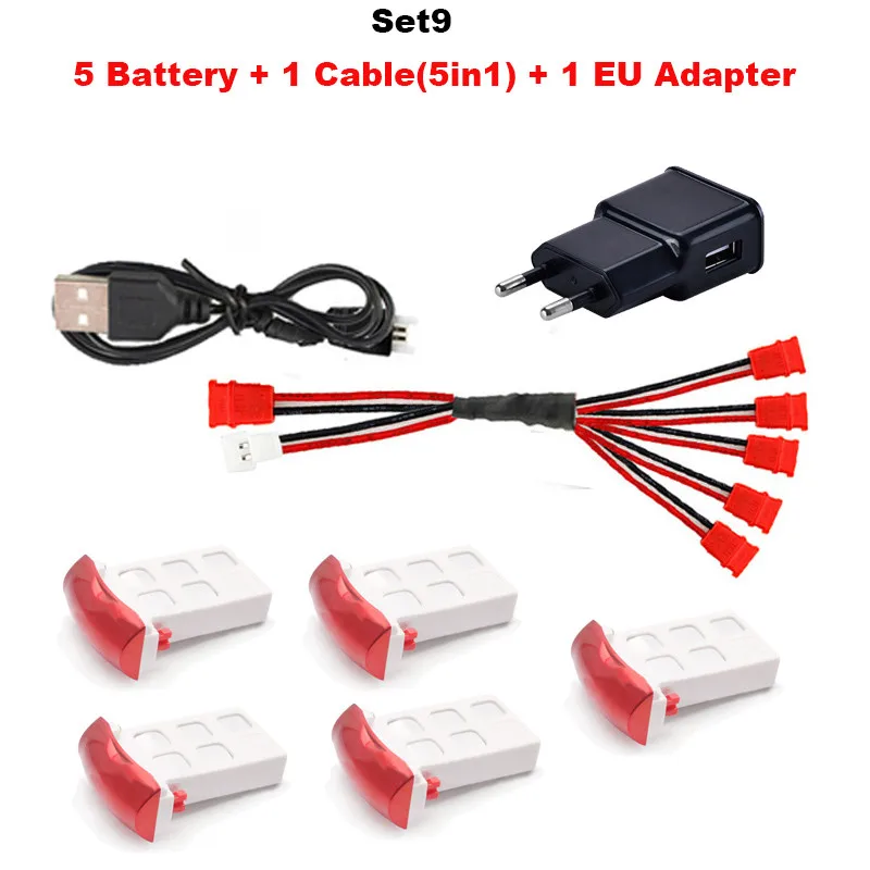 Set9 Syma X5UW X5UC Радиоуправляемый квадрокоптер емкость батареи 3,7 в 850 мАч Li-po аккумулятор Радиоуправляемый Дрон и зарядное устройство 5в1 кабель Радиоуправляемый Дрон запасные части - Цвет: Set9
