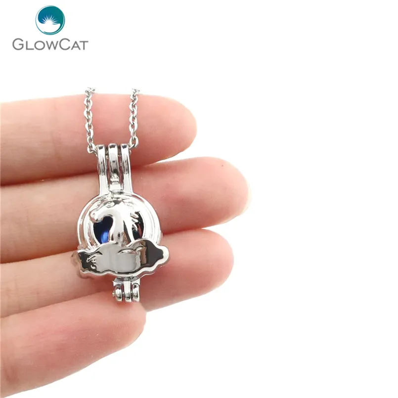K773 Silver Alloy Mini Rainbow Horse Pearl Cage Pendant Chain Aroma Essential Oil Diffuser Locket Necklace | Украшения и