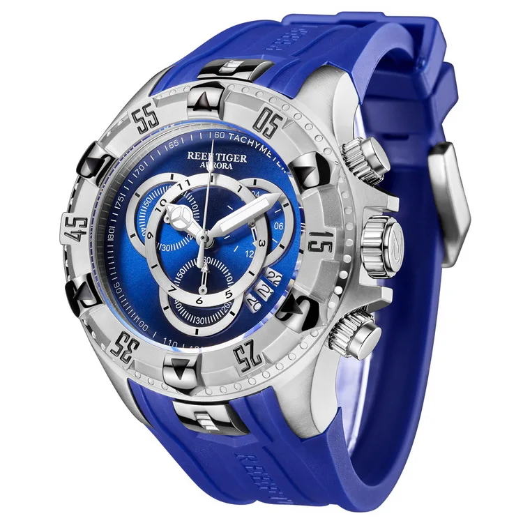 Reef Tiger Aurora Serier RGA303-2 мужские спортивные большие часы водонепроницаемые кварцевые наручные часы с хронографом большой циферблат-розовое золото