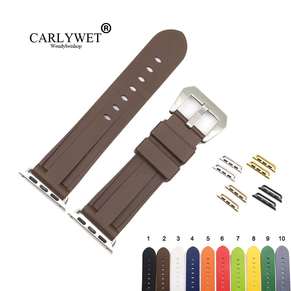 

CARLYWET Fashion 38 40 42 44mm Pure Brown Red Silicone Rubber Replacement Wrist Watchband Strap Loops For Iwatch Series 4/3/2/1