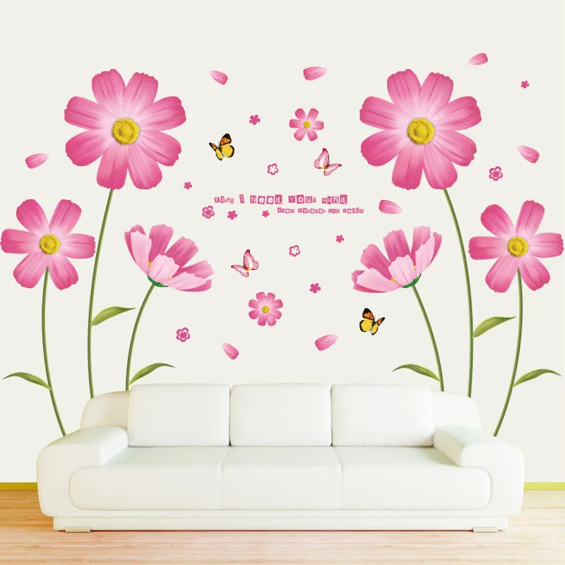 [Fundecor] PVC orange flowers butterfly leaf wall stickers for kids rooms living room bathroom kitchen decor decals poster | Дом и сад