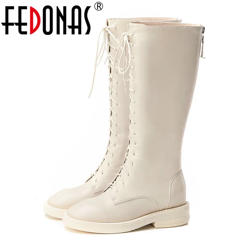 Женские сапоги для верховой езды FEDONAS до колена из натуральной кожи на молнии