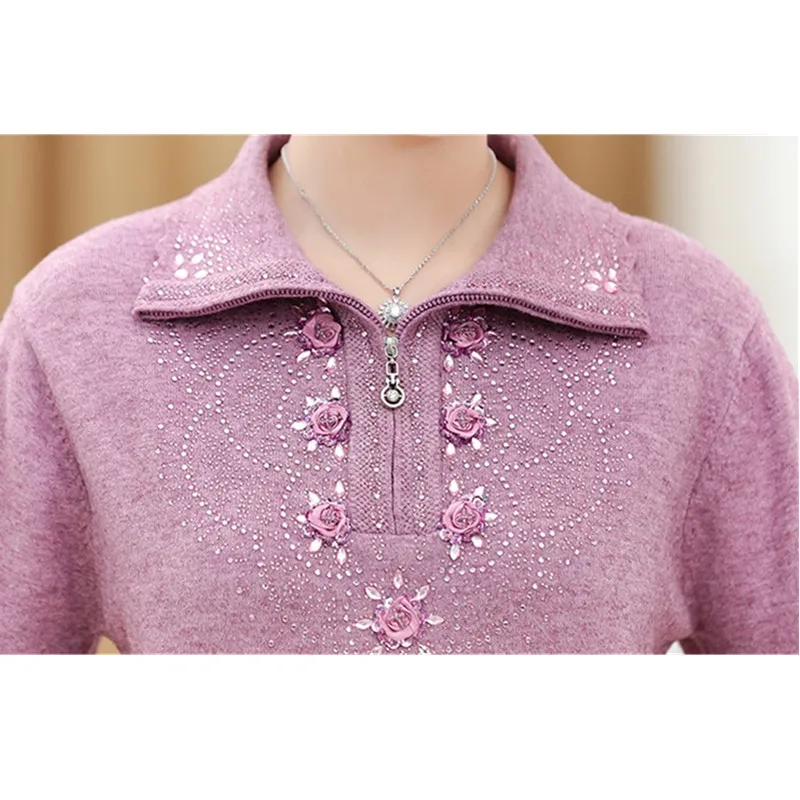 Plus Size 4XL Middle-aged Women Wool Sweater Coat Autumn Winter Loose Stretch Zipper Female Sweaters Casual Pullovers Tops W436 | Женская