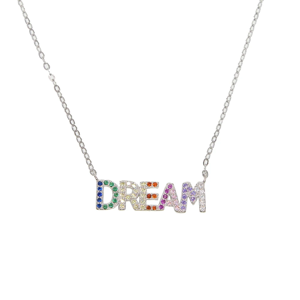 dream-P Высокое качество, Стерлинговое Серебро 925 пробы, Радужное красочное cz MAMA LOVE DREAM ожерелье для женщин, Дамское богемное Бохо модное ювелирное изделие - Окраска металла: dream-P