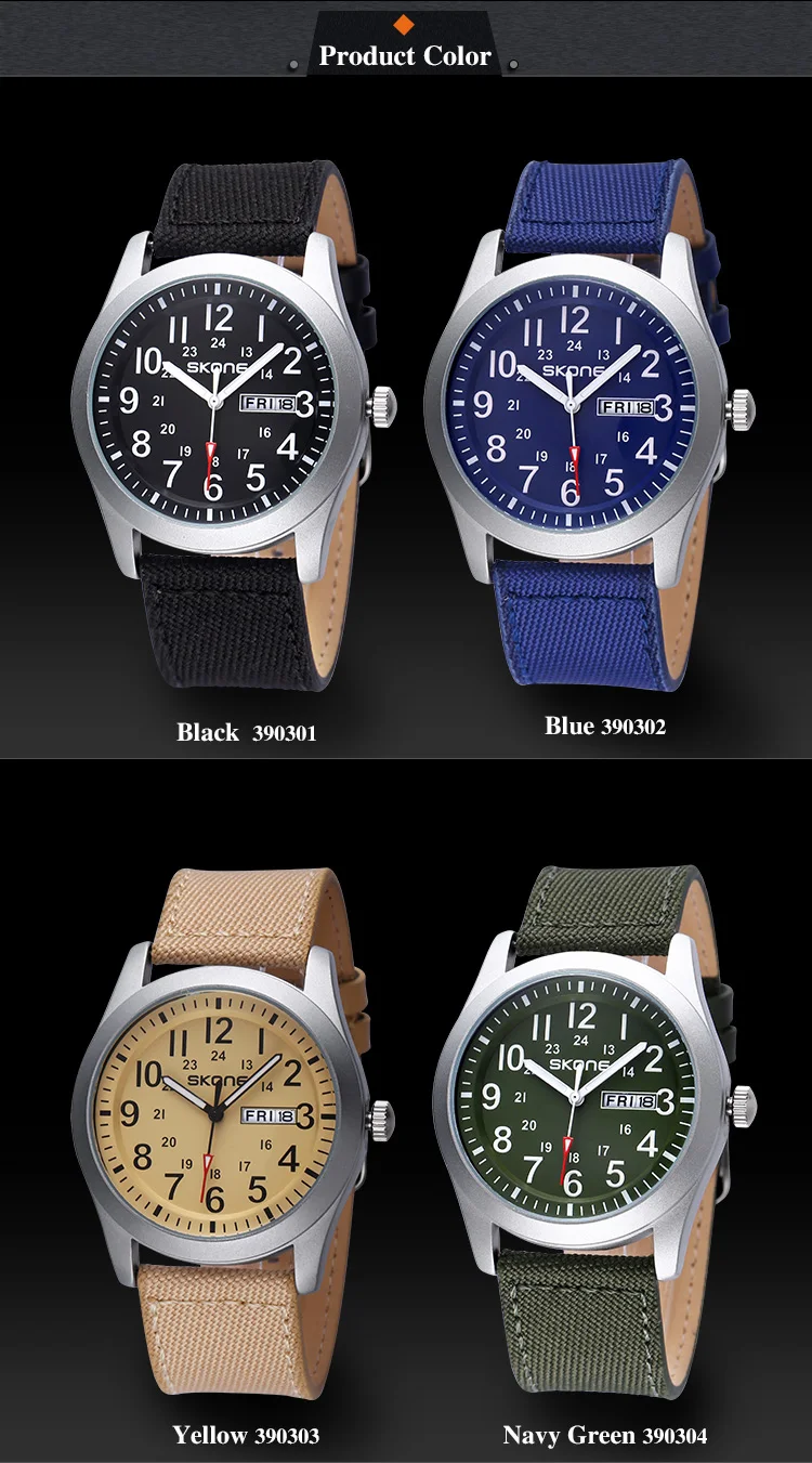 SKONE Для мужчин спортивные часы Ткань Группа 24 часа неделю Дата кварцевый-часы