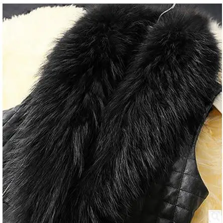 s/9XL Womens Spring Autumn Long Patchwork Pu Leather Vests Man-Made Fur Stitching Waistcoats Black Vest Coats Plus Size K222 | Женская