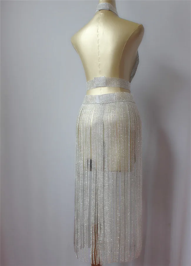 Sparkly Gold Tassel Bodysuit Rhinestones Outfit Glisten Beads Costume One-piece Dance Wear Singer Stage Leotard Headdress