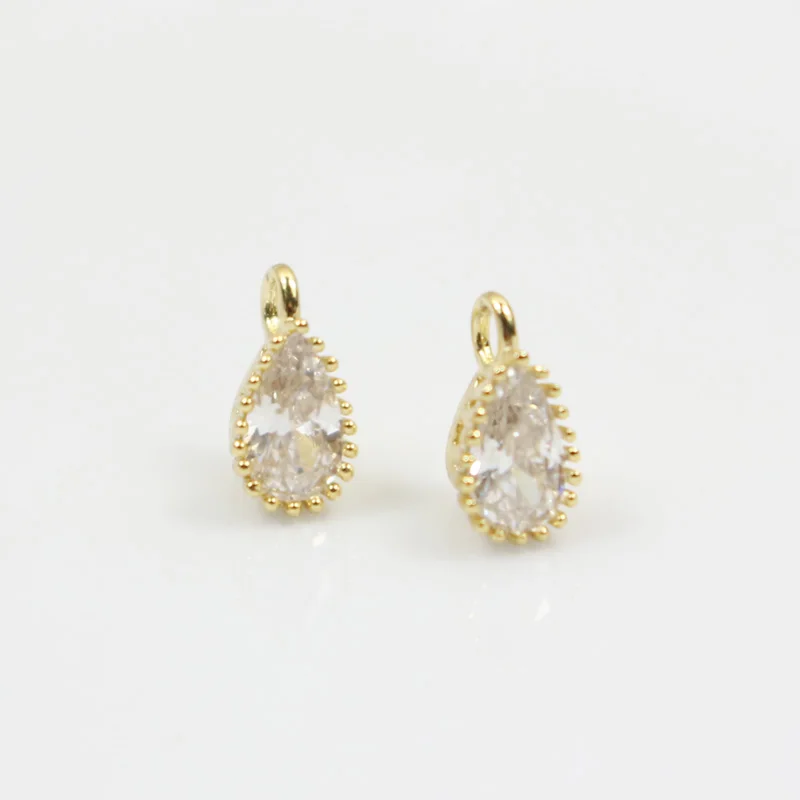 K Gold color Zircon Floating drop earring Pendants CZ waterdrop Charms for Jewewlry Making DIY accessories 4*7.5mm 10pcs | Украшения и