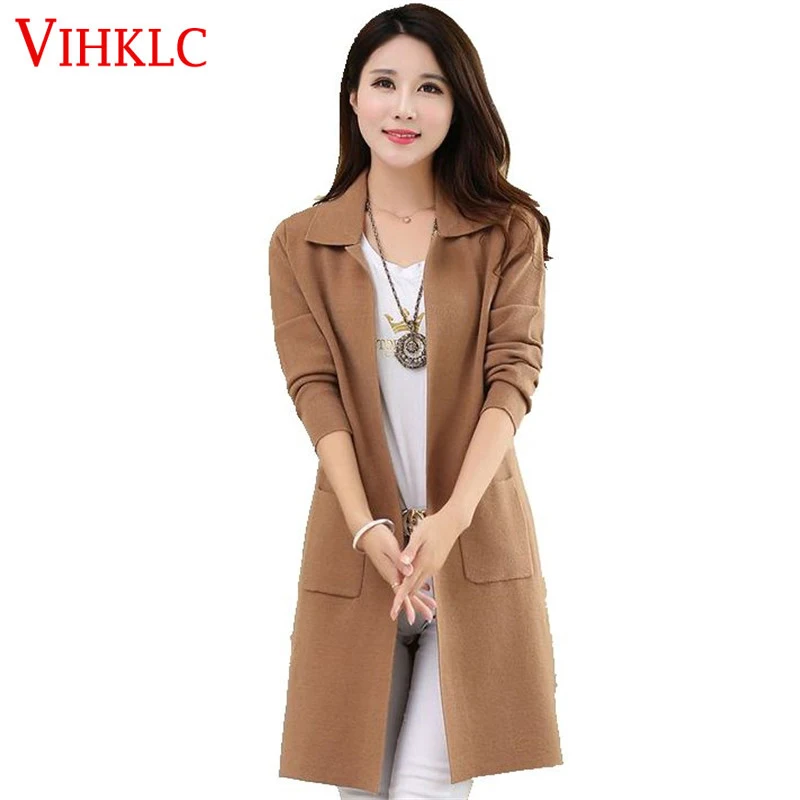 Осенние Новые свитера пальто средней длины Модный женский вязанный кардиган