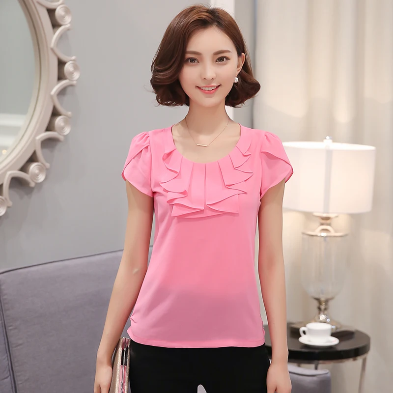 2016 новые летняя мода женщины С Коротким рукавом шифон плюс размер Корейский