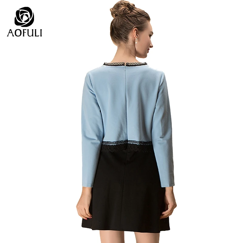 AOFULI L-Xxxl 4xl 5xl с рисунком плюс размер платье длинными рукавами котами лоскутное