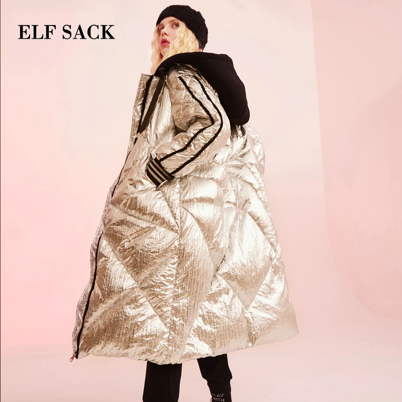ELFSACK пальто женский зимний пуховик 90% белый утиный пух куртка однотонный полный