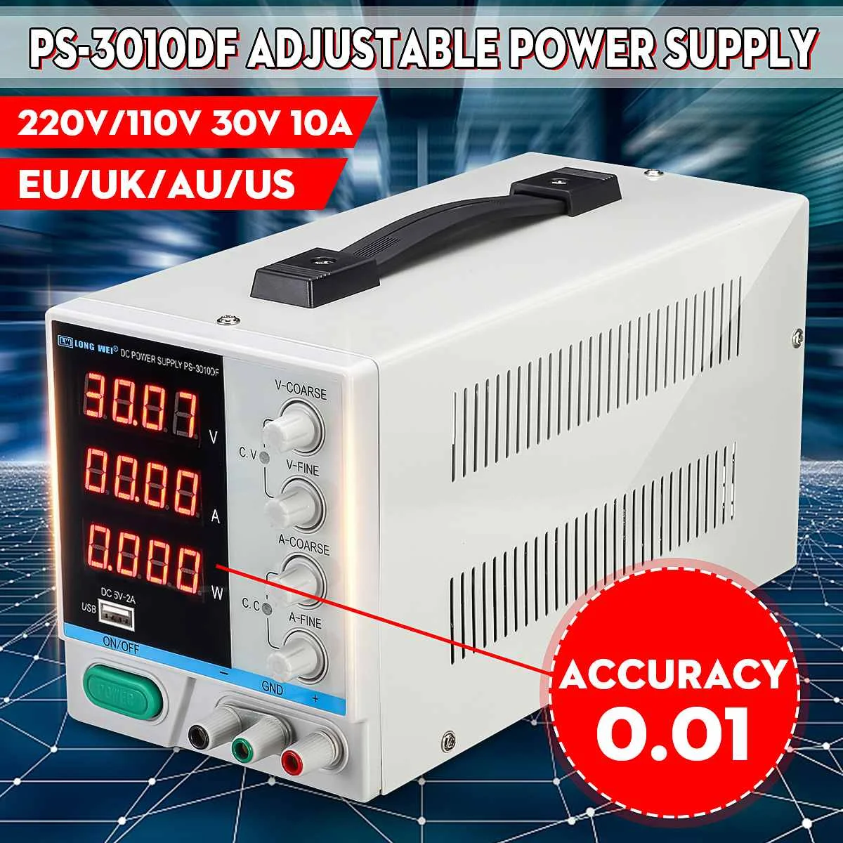 LONG WEI PS-3010DF 110 V/220 V DC Питание 30V 10A Точность Переменная светодиодный цифровый Lab Регулируемый W/USB