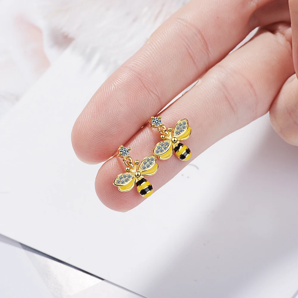ANENJERY 925 Sterling Silver Epoxy Bee Earrings For Women Zircon oorbellen pendientes S-E766 | Украшения и аксессуары