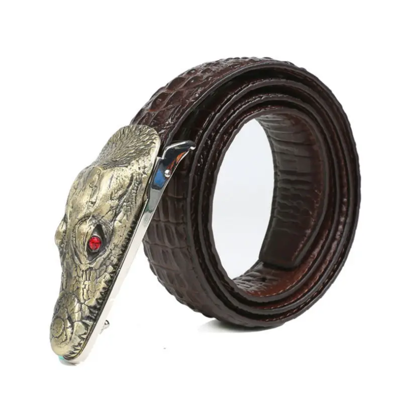 Metal buckle brown SupSindy, мужской ремень, роскошный, коровья кожа, крокодиловый сплав, пряжка, ремни для мужчин, высокое качество, бизнес стиль, повседневный мужской ремень, Ceinture Homme - Цвет: Metal buckle brown