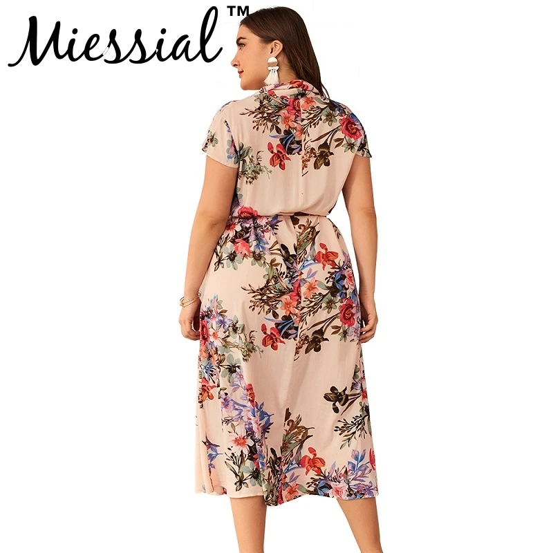 Miessial Elegant floral short ruffle sleeve dresses Women green PLUS SIZE party dress for Female winter club beach midi dress XL