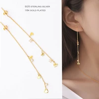 fashion golden cz heart long line earrings silver 925 for girls golden female s925 sterling silver earings jewelry