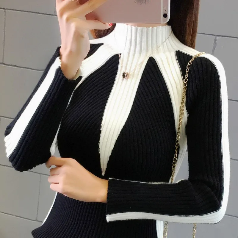 

Winter Sweaters Women 2019 Fashion Jumpers Korean Hit Color Pullovers Knitting Pullovers Thick Christmas Sweater Pull Femme