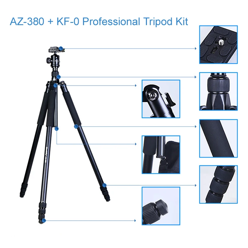 

Manbily AZ-380 Professional Photo Aluminum Tripod Height 2.6m, Folded Monopod w/ KF-0 Ball Head for Canon Nikon, Max Load 15kg