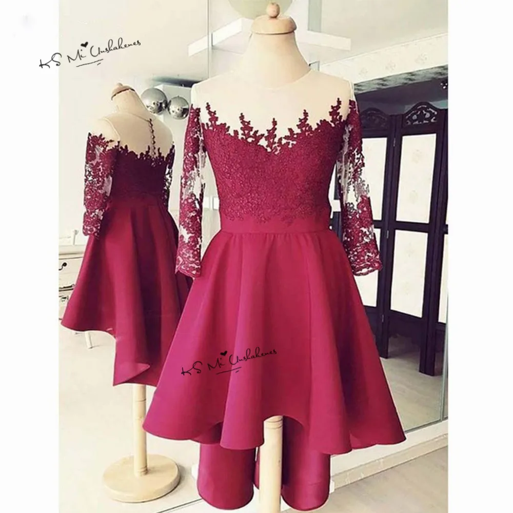 Коктейльное платье Robe de Cocktail бордовое короткое коктейльное с рукавом 3/4