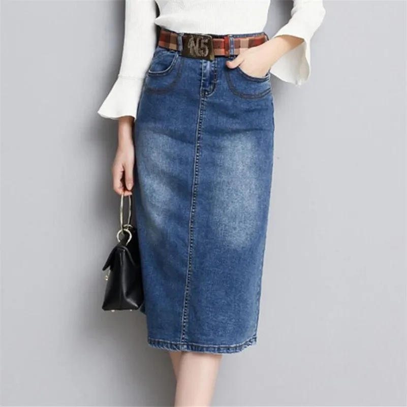 

2019 spring summer women new slim stretch denim skirt high waist package hip skirt split fork denim skirt q290