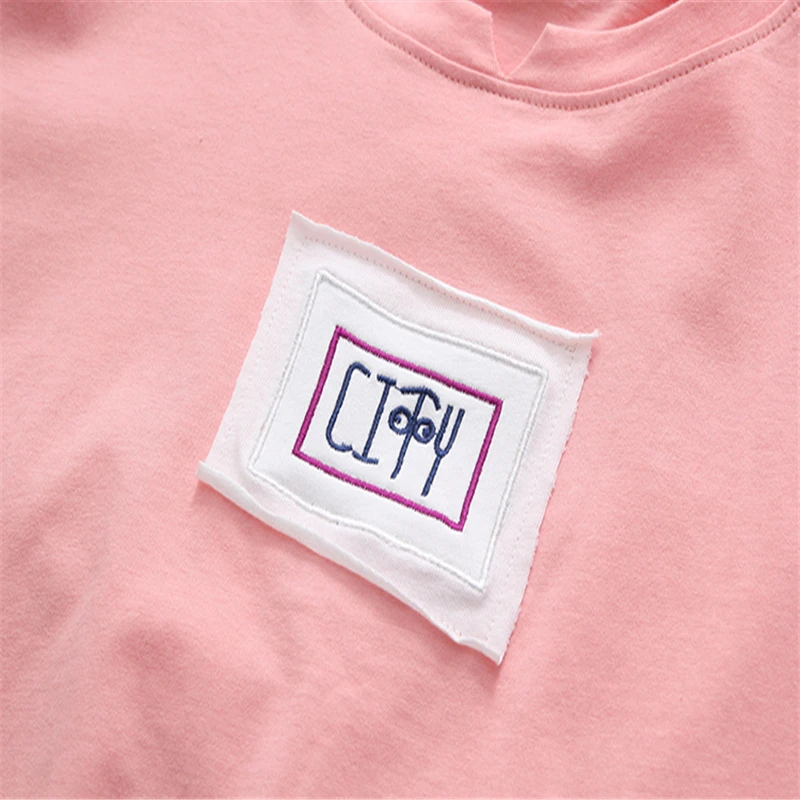 

Merry Pretty Women Letter Appliques Pink T Shirts 2019 Summer O-Neck Short Sleeve Cotton T Shirt For Femme Casual Loose Tops Tee