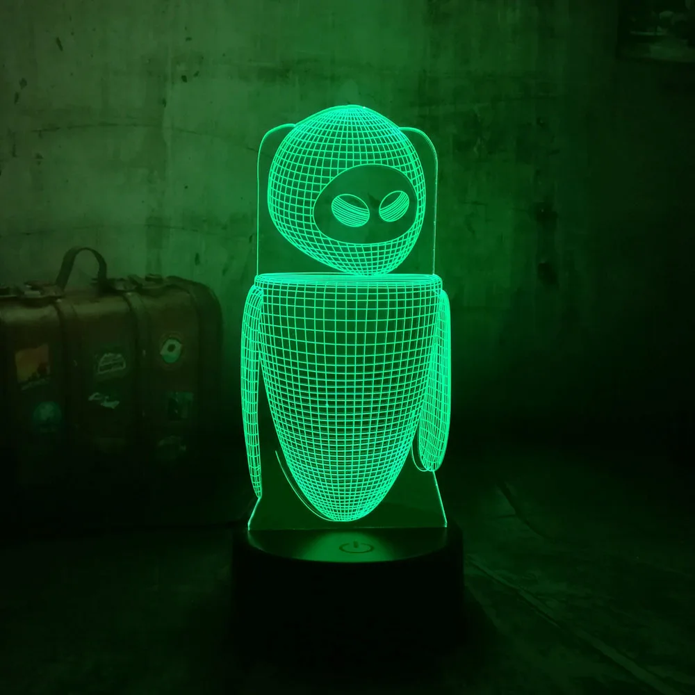 3D Robort Wall-E LED RGB Ночной светильник милая настольная лампа иллюзия художественное