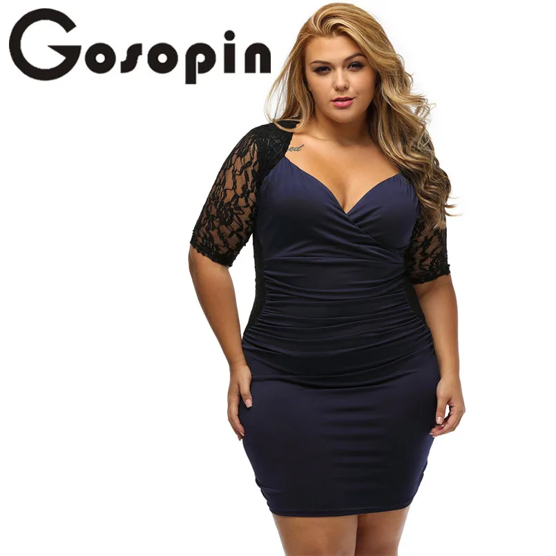 Gosopin модное сексуальное черное Голубое Кружевное платье больших размеров Vestido De