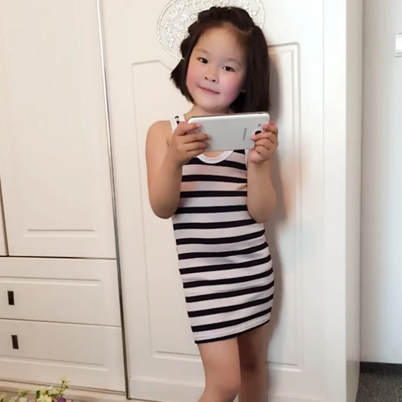 2017 летнее платье для девочек детское Хлопковое платье-карандаш в полоску