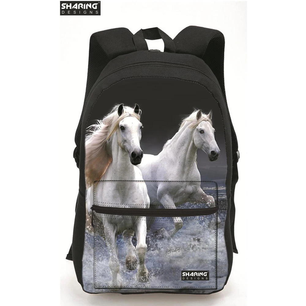 Вместительный рюкзак для ноутбука с 3D принтом лошади крутые детские школьные