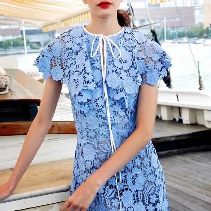 VGH летнее корейское женское платье трапециевидной формы с круглым вырезом плащ коротким рукавом высокая