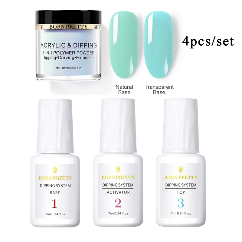 Set 7 BORN PRETTY, 3 в 1, погружающаяся пудра для ногтей, французский блеск для ногтей, набор пудры для ногтей, базовый топ, активатор, набор для украшения ногтей - Цвет: Set 7