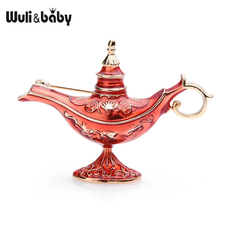 red Wuli& baby красная синяя эмалированная Волшебная Лампа Алладина светлая Брошь для женщин и мужчин Новая модная свадебная брошь для вечеринки булавки подарки - Окраска металла: red