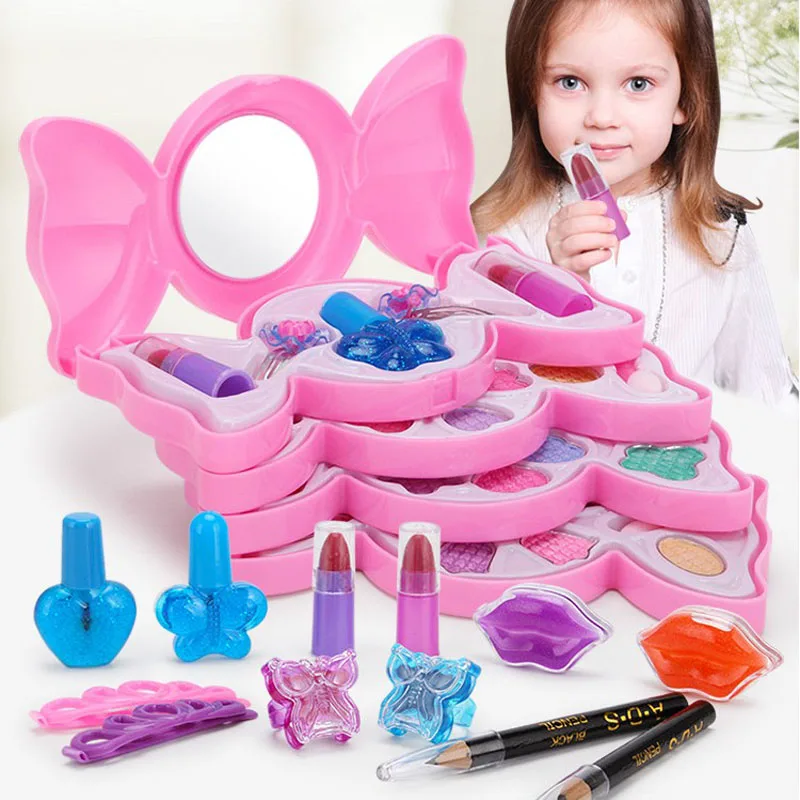 Girls Make Up Set Toys Pretend Play Simulation Cosmetic Bag Beauty Makeup Tools Kit Children Pretend Play Toys Safe Non- toxic