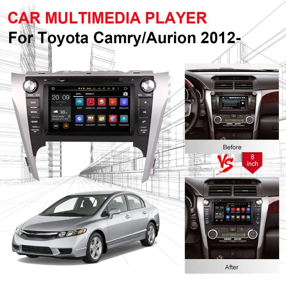 Android 7 1/8 0 Octa Core 4GB RAM Car CD DVD мультимедийный плеер GPS навигация для Toyota Camry/Aurion 2012 Авто