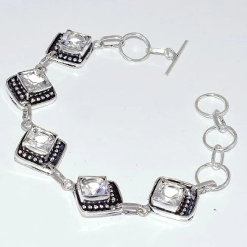 

White Topas Bracelet Silver Overlay over Copper, 20.2cm , B3348