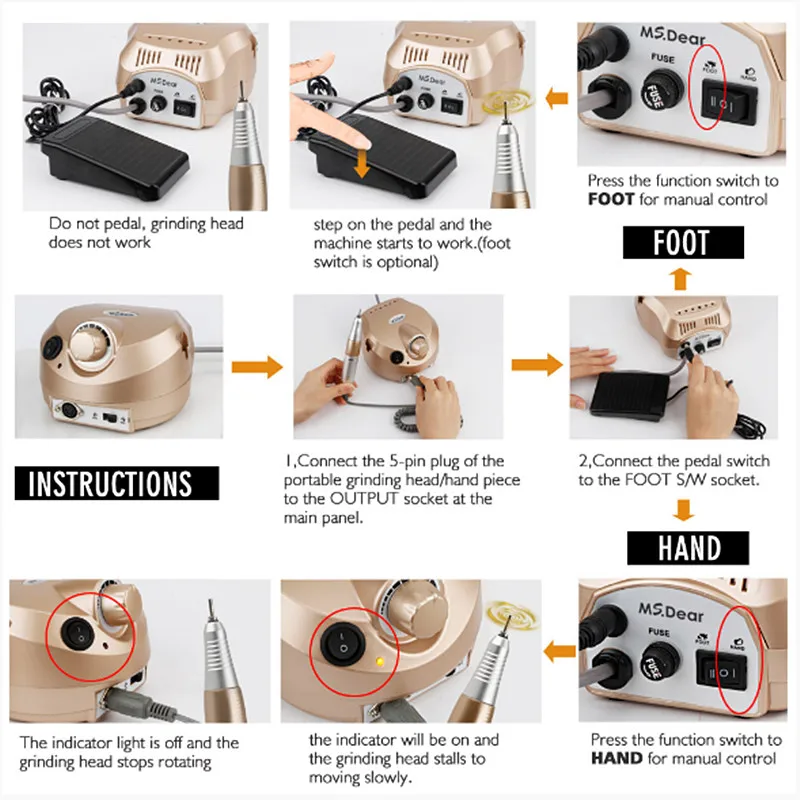 Фрезер Электрический Pinkiou с насадками для маникюра и педикюра аппарат удаления