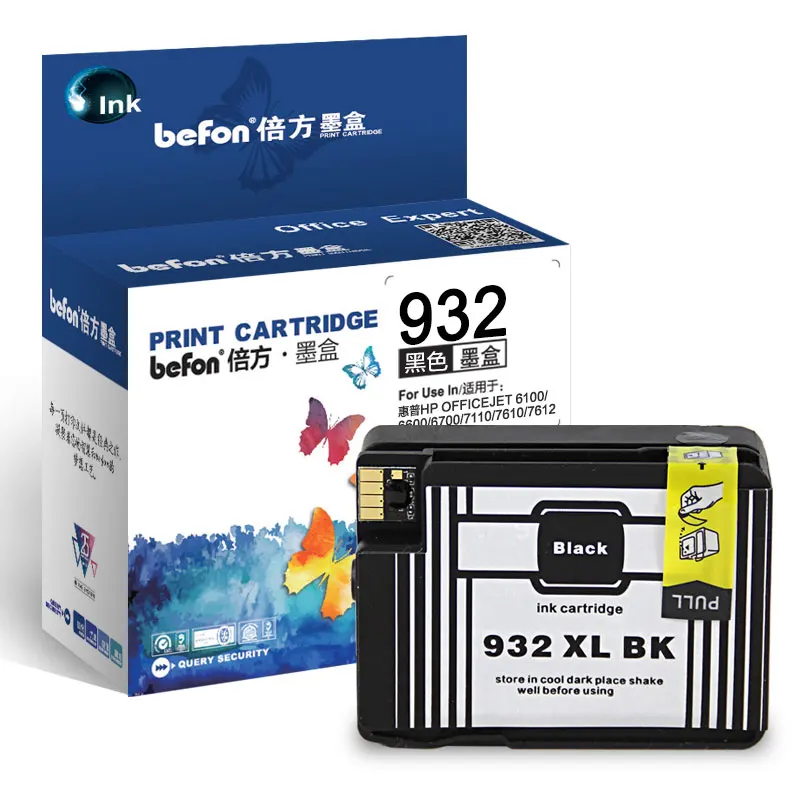 Befon 932XL 933XL Замена чернильных картриджей для hp 932 hp 933 hp 932 933 картридж для hp Officejet 6100 6600 6700 7110 7612 7612 - Цвет: BLACK-1PCS