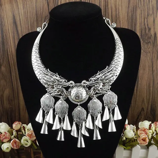 multiple styles can choose jewelry Yunnan National Wind Retro Necklace Collar Shuanglongxizhu Miao Silver Sweater Chain A1197 | Украшения и