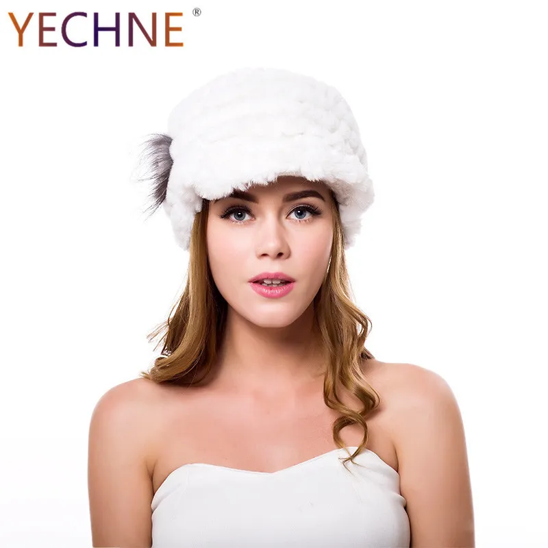 Женская зимняя трикотажная шапка YECHNE в естественную полоску|Женские Skullies и