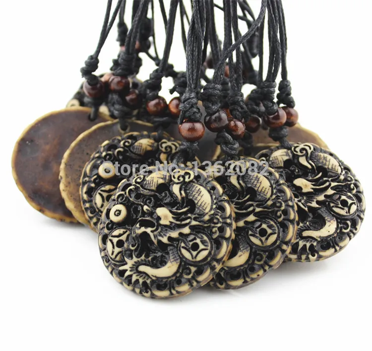 Имитация кости яка резной круглый китайский дракон тотем удачи подвеска