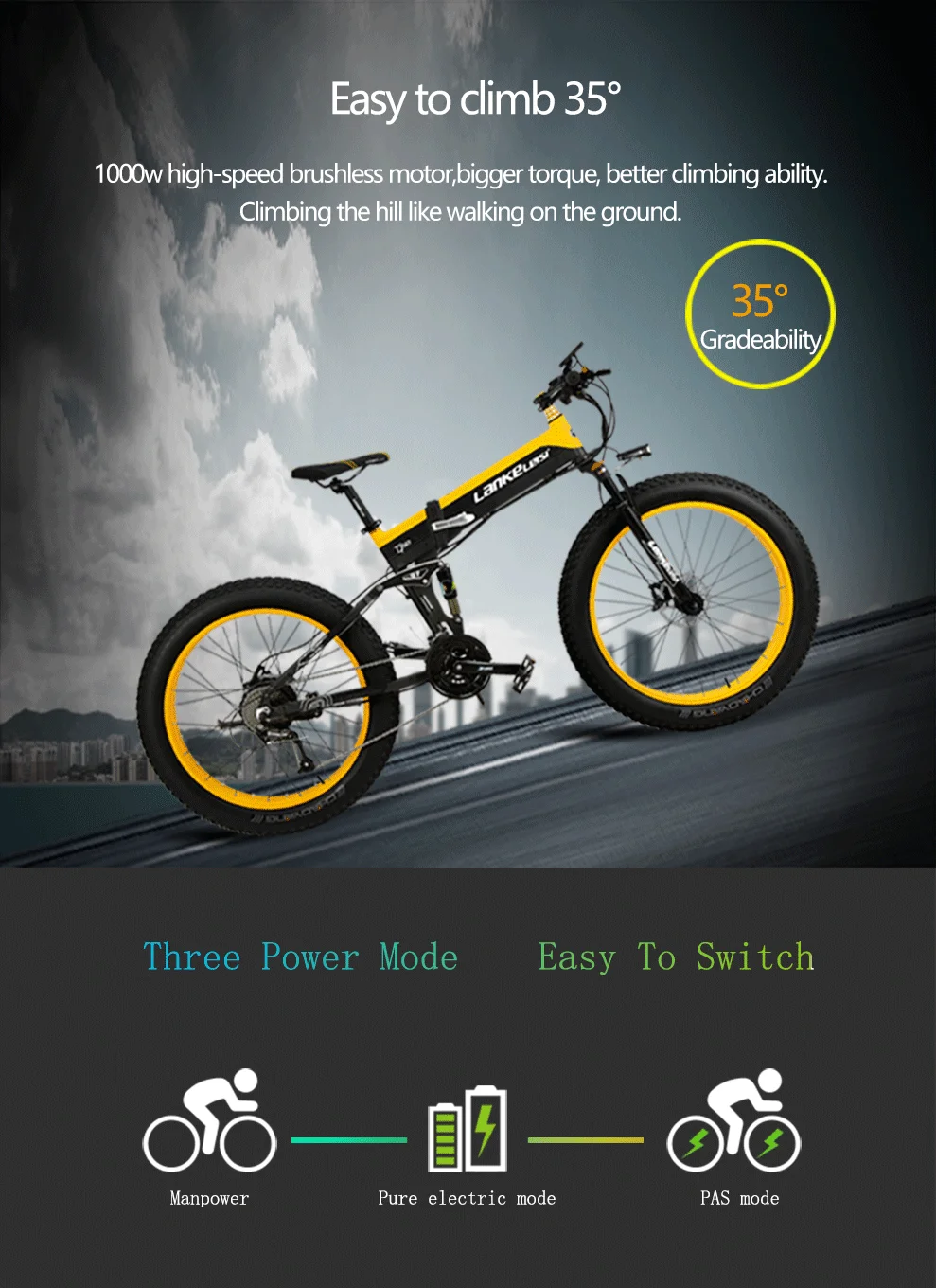 LANKELEISI XT750plus складной электрический велосипед 48 В 10AH литиевая батарея 1000 Вт высокоскоростной Гидравлический дисковый тормоз