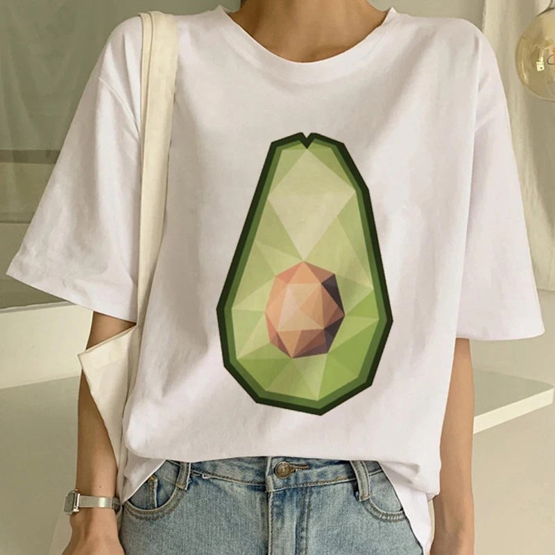 New T shirt Women Cartoon Avocado Vegan Short Sleeve Cute T-shirt Small Fresh Casual Harajuku Ullzang Tshirt Fashion Tops | Женская