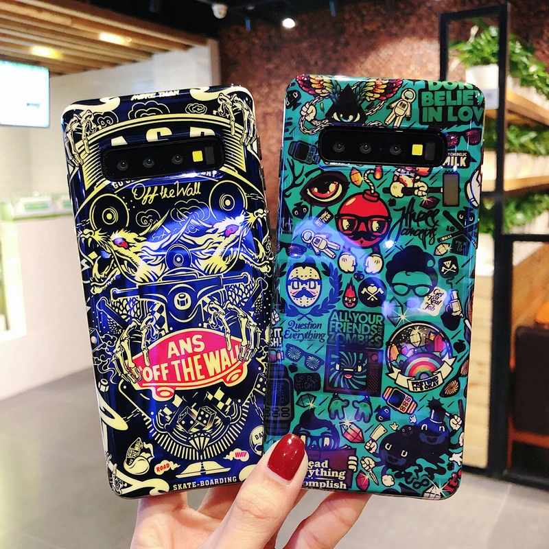 YHBBCASES Blu-Ray чехлы с мультяшными буквами для samsung Galaxy S10 S8 S9 Plus классный чехол для телефона с граффити для samsung Note10 Plus 8 9