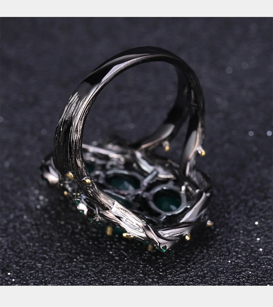 GEM'S балетные костюмы, натуральный зеленый агат, натуральный камень, кольца, 925 пробы, серебро, ручной работы, полый элемент, кольцо для женщин, ювелирное изделие